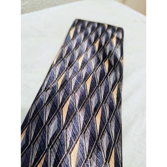 Palatina Men's 100% Imported Silk Necktie Blue Gold Abstract Print Made In USA - Picture 3 of 7